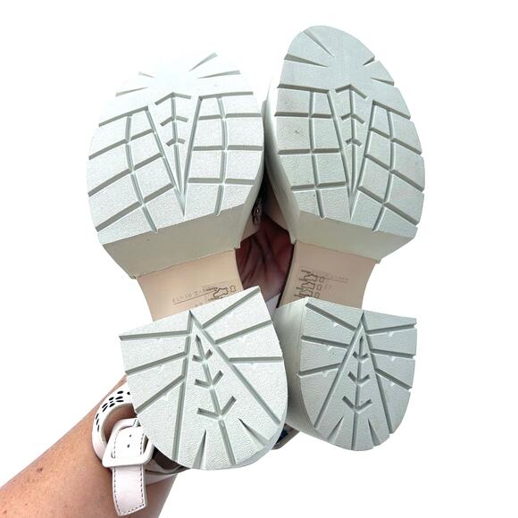 Anthropologie Elvio Zanon Perforated Chunky Sandals Pink 37 Size 7 Heels - Picture 11 of 12